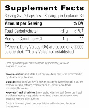 Acetyl L-Carnitine Integrative Therapeutics Label