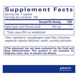 Pure Encapsulations Alpha Lipoic Acid 100 mg Lable