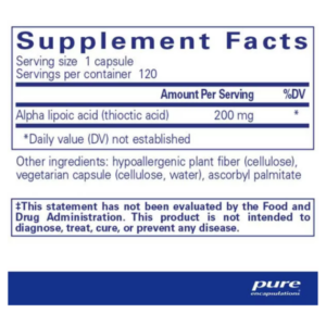 Pure Encapsulations Alpha Lipoic Acid 200 mg Lable