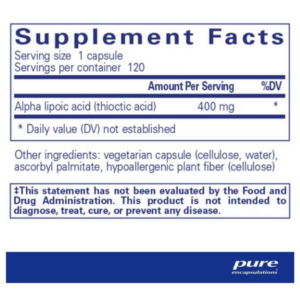 Pure Encapsulations Alpha Lipoic Acid 400 mg Lable