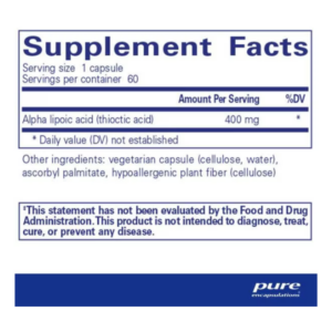 Pure Encapsulations Alpha Lipoic Acid 400 mg Lable