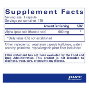 Pure Encapsulations Alpha Lipoic Acid 600 mg Lable