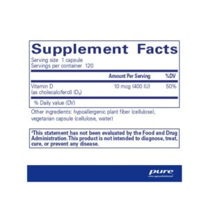 Pure Encapsulations Vitamin D3 10 mcg 400 IU Label