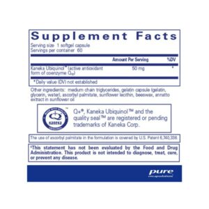 Pure Encapsulations Ubiquinol-QH 50 mg Label